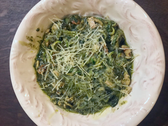 Quick Chicken Pesto Zucchini Spirals with Walnuts